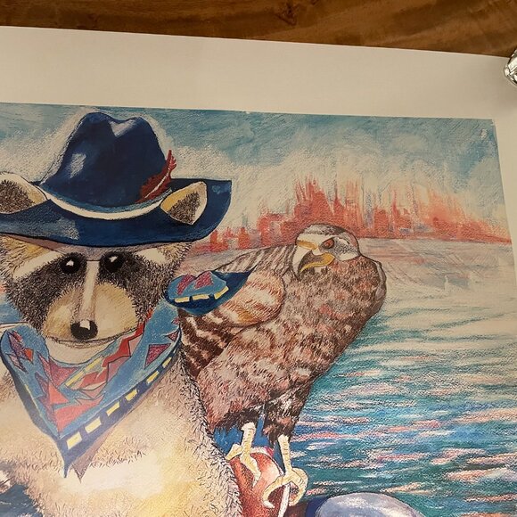 Raccoon Cowboy Print Poster Signed M Maggiore 29/500 - Picture 3 of 6